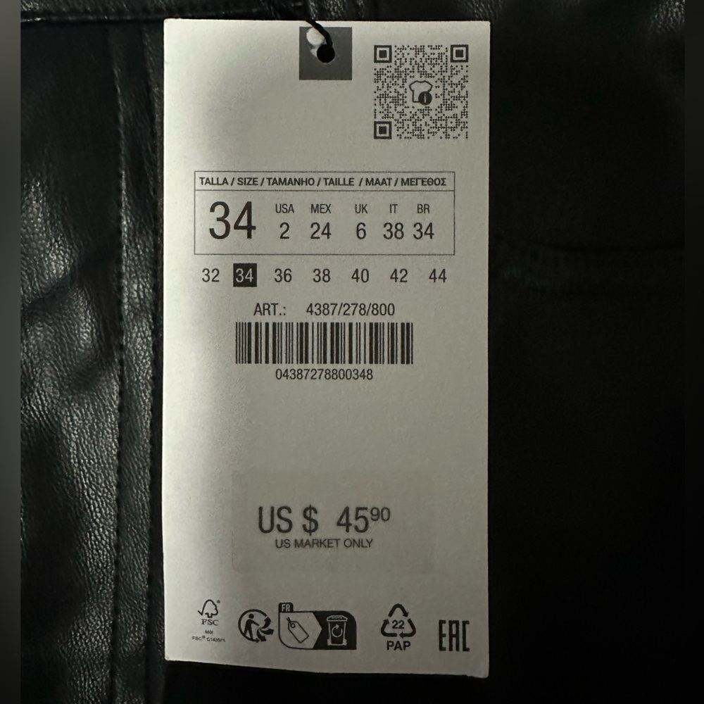 ZARA FAUX LEATHER FLARED PANTS, SIZE US 2, NWT - Picture 8 of 9